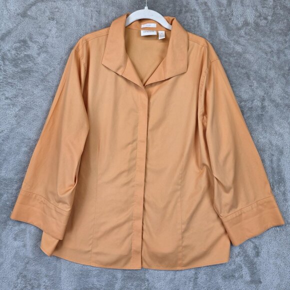 Chico's Shirt Womens 4 XXL Peach No-Iron Cotton Hidden Placket Collared Blouse - Picture 1 of 11